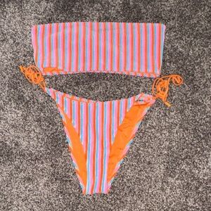 Triangl Striped Bikini Set with Orange Accents
